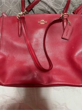 Coach Red Leather Tote with Gold Hardware